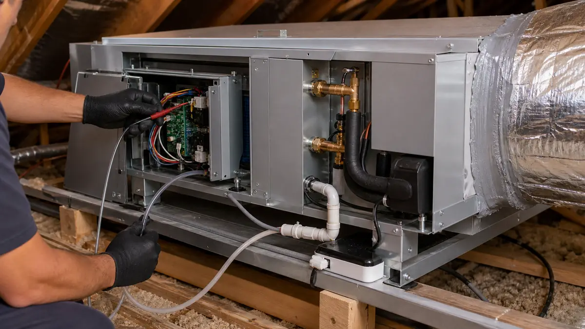Illustration of a Mitsubishi concealed ducted air handler in a West Covina home