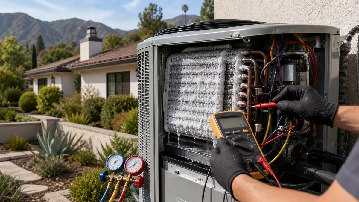 Illustration of a Mitsubishi heat pump no-heat service call in the Vincent area of West Covina, CA